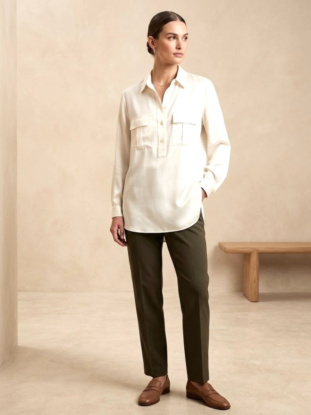 Club Monaco 100% Silk Safari Button-Down Shirt - Sz Large
